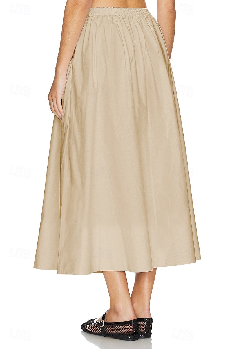 Femmes Jupe Évasé Mode Maxi Taille Basse Jupes Uni Avec Poches Micro-Élastique Vacances Rue Noir Blanche Champagne Beige Été Mélange Lin-Coton de 2025 ? $25.99 –P19