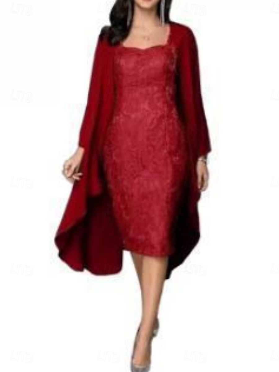 Ensemble de Robes Femme Robe Midi Uni Robe Fourreau Soirée Cocktail Sans Underlay Manches 3/4 Col Rond Invité Mariage Noir Bordeaux Bleu Été Printemps Ajustement Normal de 2025 ? $32.99 –P4