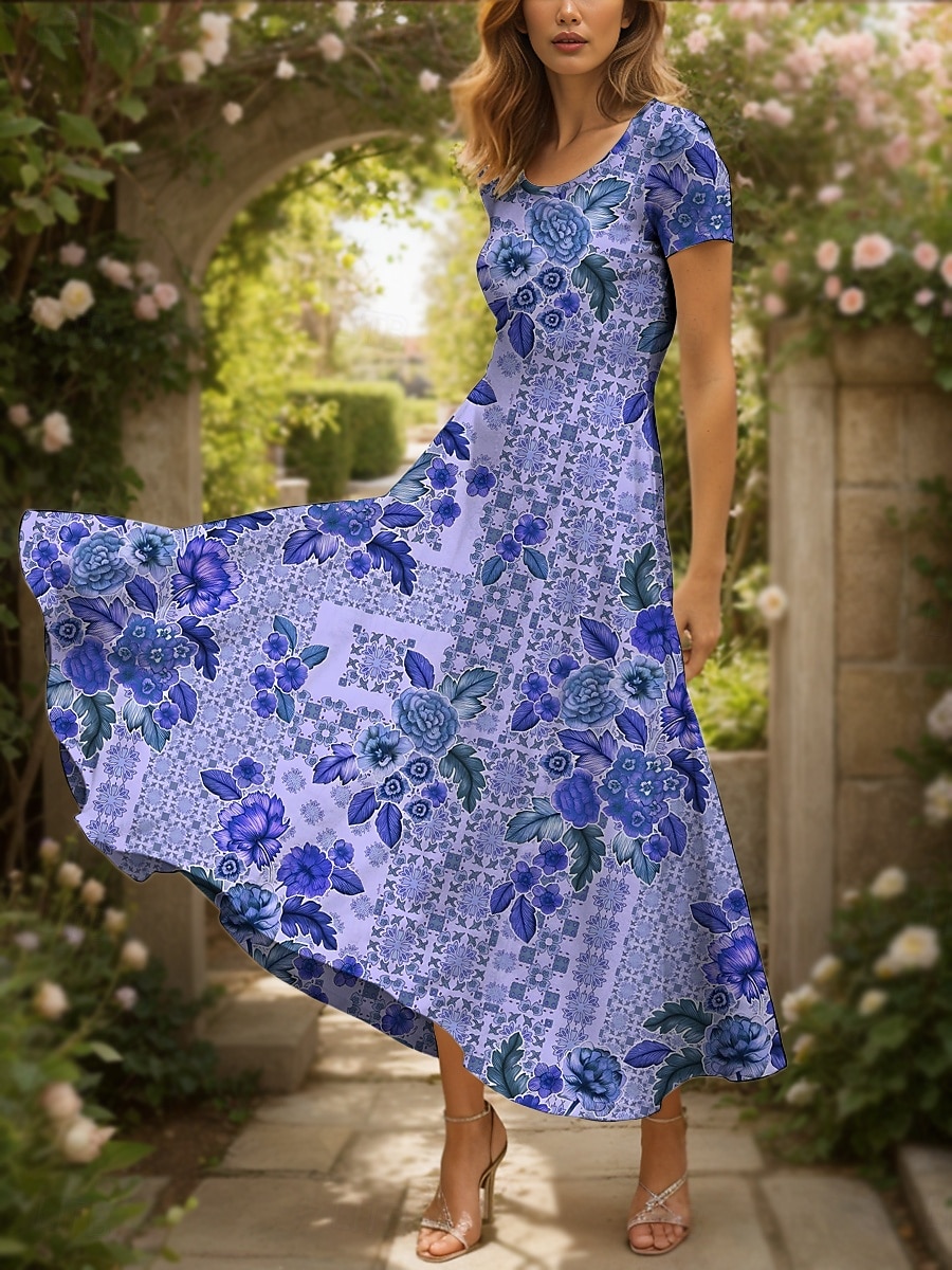 Femmes Robe maxi Robe Tricot Robe Décontractée Robe trapèze Robe d'été Vacances ancien Ethnique Coupe régulière Fleuri Graphique Géométrique Manche Courte Col carré Col Rond Rose Claire Bleu Vert Ét de 2025 ? $31.99 –P4