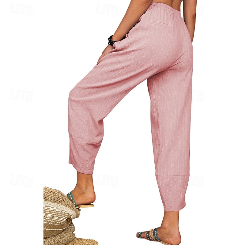 Per donna Pantaloni in cotone e lino Pantaloni Eleganti Streetwear Casual Lunghezza intera Naturale Semplice Tasca Elastico in vita Comodo Confortevole Uscire Weekend Vinaccia Grigio Nero Bianco del 2025 a $24.99 –P20