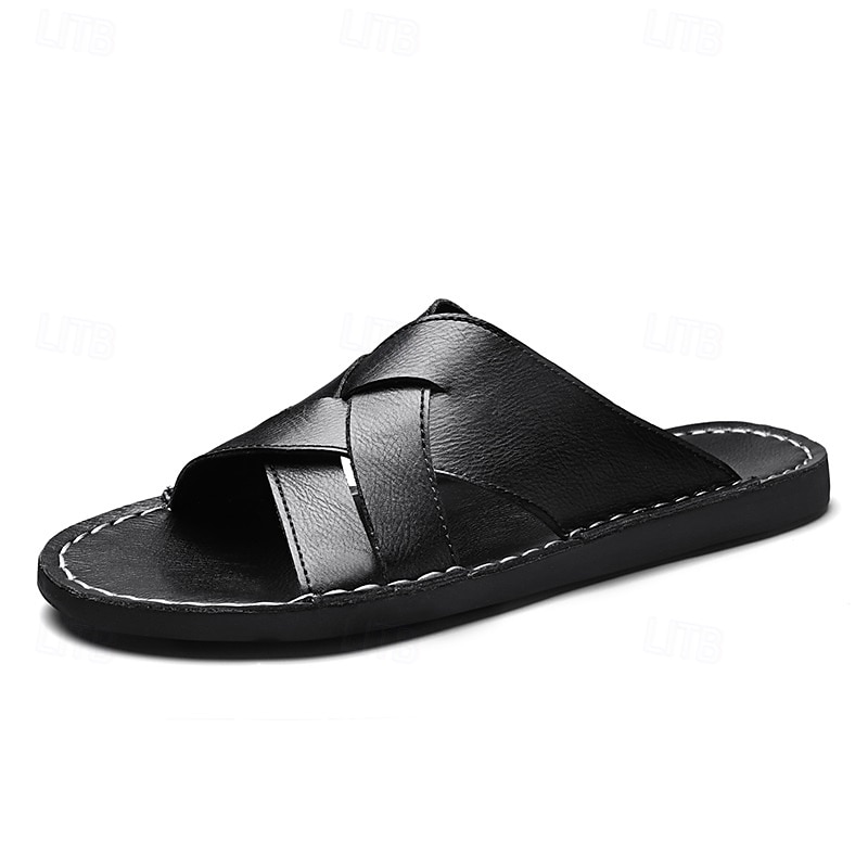 brune sandaler i imitert skinn med kryssrem – uformelle slip-on sandaler med slitesterk såle, perfekt for hverdagskomfort, ferie og utendørseventyr 2025 - $34.99 –P1
