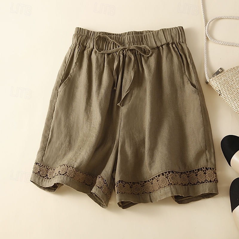 Femmes Short en coton et lin Shorts Slacks Occasionnel Court Naturel Uni Avec Poches Conception à cordon élastique Confortable Extérieur Sortir Noir Gingembre Vert Amande Été Coupe régulière de 2025 ? $14.99 –P5