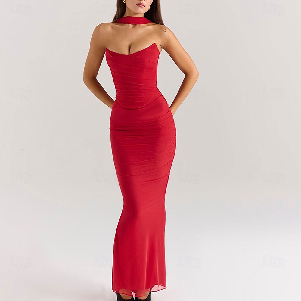 Mořská panna  trumpet quinceanera šaty elegantní šaty svatba svatební hosté dlouhé do podlahy bez rukávu bezramenné polyesterové bez zad s nařasením 2025 - $99.99 –P15