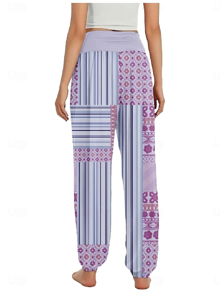Damen Leinen-inspirierte Hosen Weites Bein Hosen Hose Ethno-Stil Lässig Boho Volle Länge Hohe Taille Blumen Grafik Paisley-Muster Tasche Elastischer Bund Drucken Atmungsaktivität Weich Mikroelastisch 2025 - $21.99 –P17