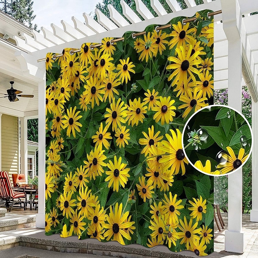 Vízálló Kültéri Függöny Magánélet Csúszó Teraszi Függöny Drappok Pergola Függönyök Gyűrűs 3D Nyári Margaréta Táj a Pavilonhoz Erkélyhez Teraszhoz Bulikhoz 1 Panel 2025 - $34.99 –P1