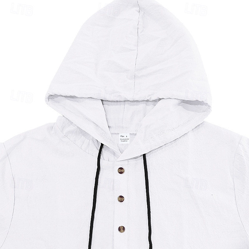 Herren Hemd Leinenhemd Popover-Hemd Freizeithemd Baumwollhemd Einfach Urlaub Straße Schwarz Weiß Gelb Marineblau Kurzarm Mit Kapuze Sommer Bekleidung Button-Down 2025 - $23.99 –P5