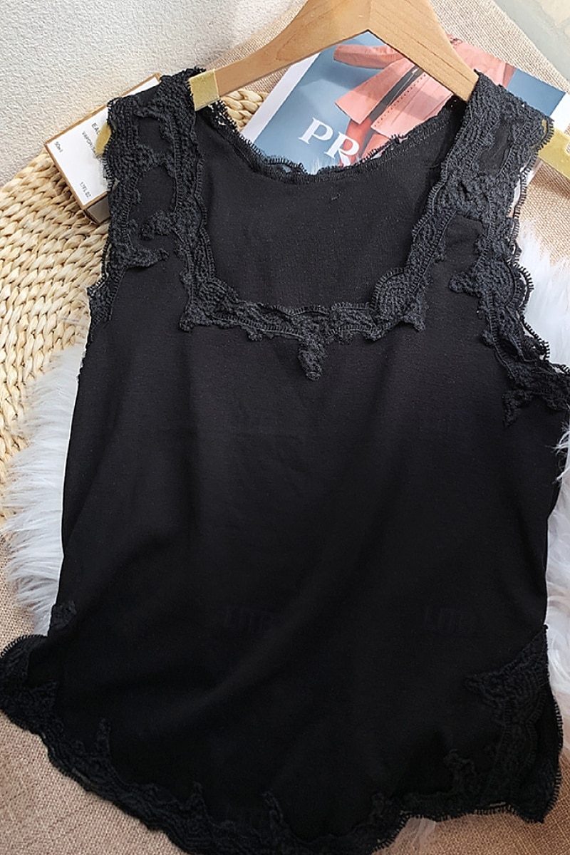 Damen Bluse Spitzentops Einfach Basic Modern Ärmellos Quadrathals Normale Oberteile Täglich Ferien Ausgehen Spitze Schwarz Weiß Sommer 2025 - $21.99 –P15