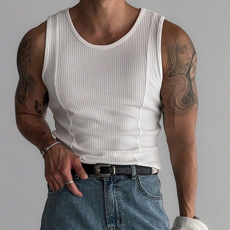 Men's Tank Top Undershirt Sleeveless Shirt Wife beater Shirt Sleeveless Crew Neck Summer Color Block Pit Strip Fashion Muscle Slim Fit Basic Outdoor Casual Sports Black White Royal Blue Top Tee for 2025 - GBP £15 –P2