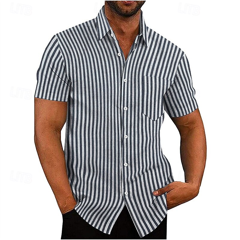 Herren Hemd Sommerhemd Freizeithemd Strandhemd Knopfhemd Hellgrün Blau Leicht Blau Kurzarm Vertikale Streifen Revers Urlaub Hawaiianisch Bekleidung Polyester Mode Lässig Bequem Tasche 2025 - $17.49 –P5