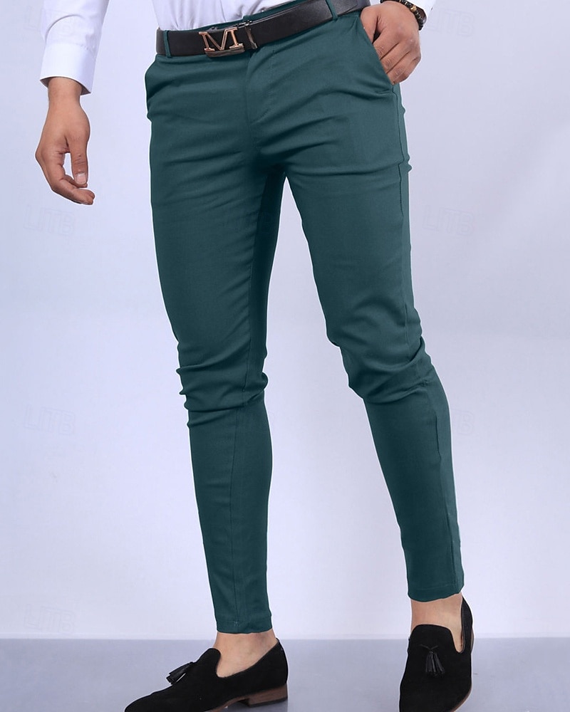 Homens Social chinês Calça Chino Bolsos Tecido Conforto Diário O negócio Estilo Clássico Preto Vinho Micro-Elástica de 2026 por $29.99 –P11