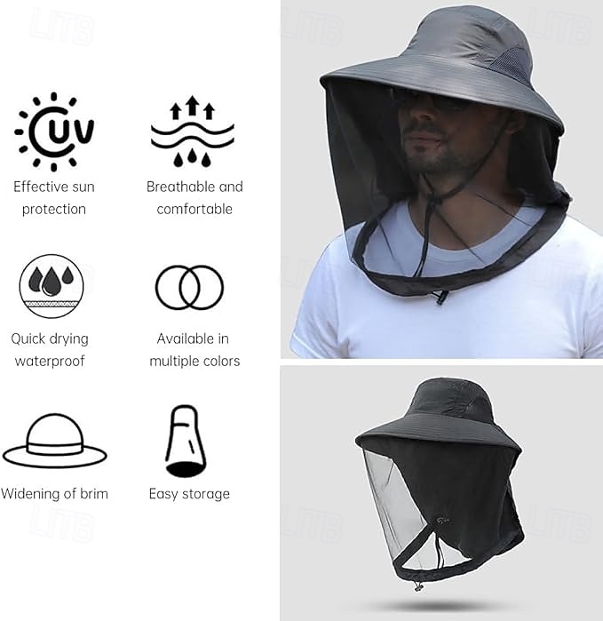 Sun Protection Hat for Men Women with Mosquito Net, Wide Brim Outdoor Beach Fishing Cap with Neck Flap, Breathable Mesh, Windproof 2025 - $15.49 –P1