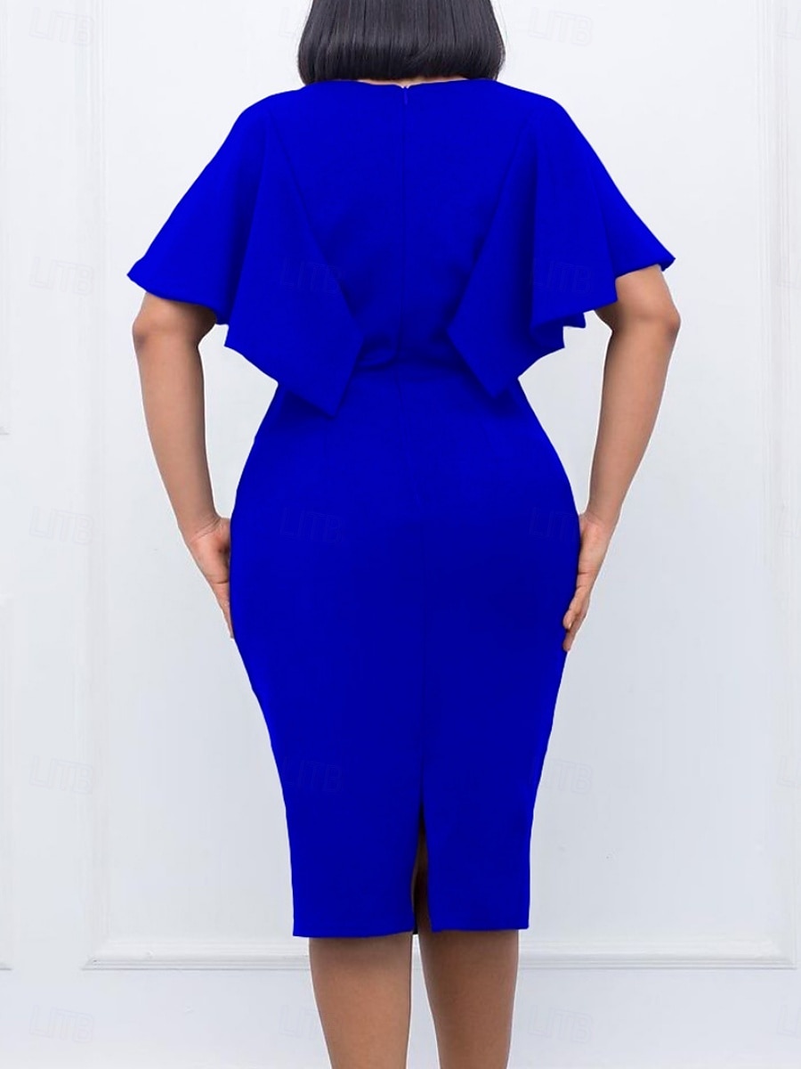 Dam Midiklänning Sheath Dress party cocktail Semiformella klänningar Fest Normal Slät Kortärmad Rund hals Vit Rubinrött Kungsblå Sommar 2025 - $39.99 –P6