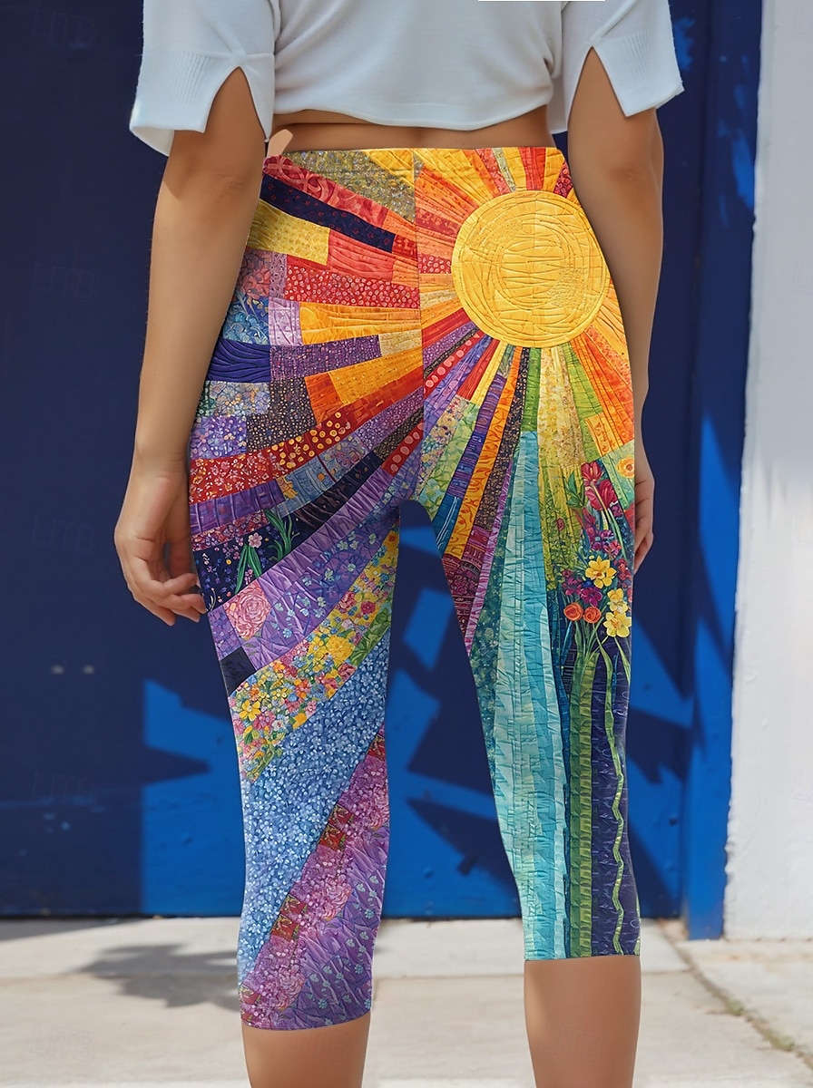Leggings Capri pour femmes haute élasticité mode vintage vacances longueur mollet taille haute impression graphique florale thermique chaud respirant doux extensible formel extérieur vacances de 2025 ? $18.99 –P5
