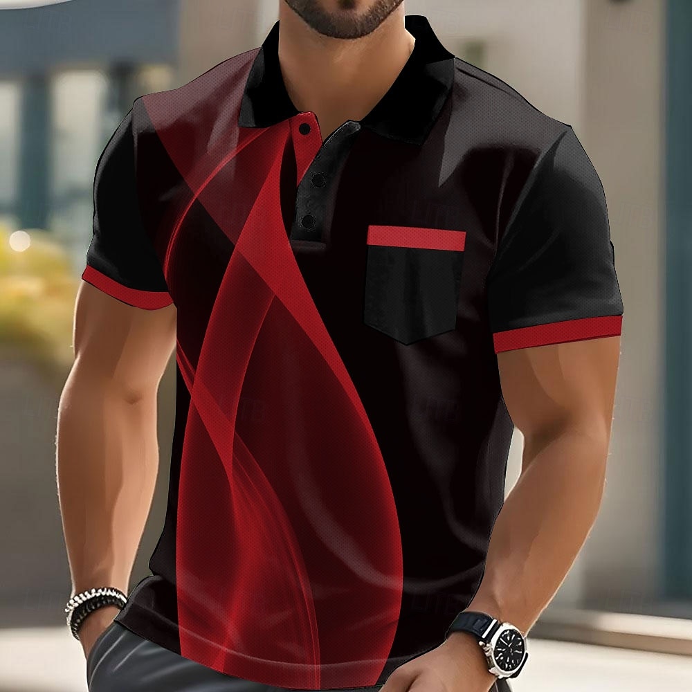 Miesten Geometrinen Viiva Polo Lyhythihainen Poolopaidat Kauluspaidat Business Casual ulko- Urheilu- ja treenivaatteet Arki-asut Tasku 3D-tulostus Kesä Valkoinen Rubiini Sininen 2025 - $10.99 –P4