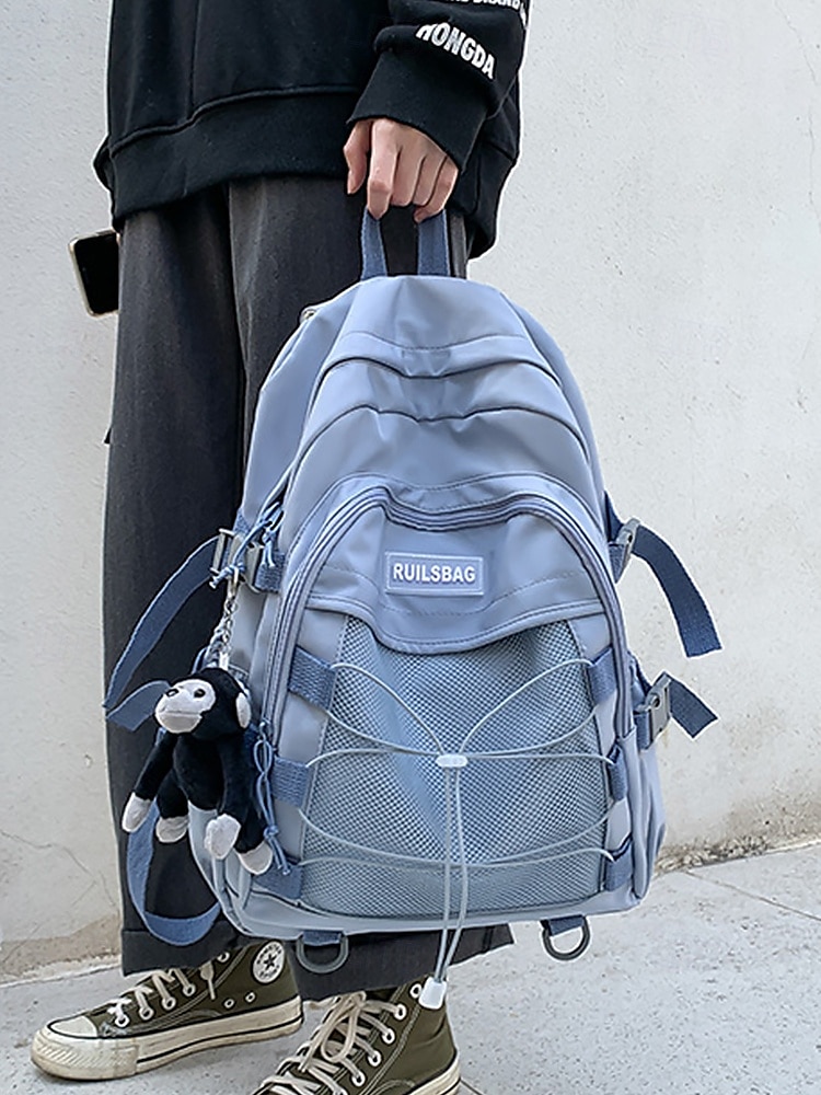 Unisex School Backpack with Monkey Keychain – Durable Red Travel Bookbag with Mesh Front Pocket and Bungee Cord for Teens and Students 2025 - $29.99 –P2