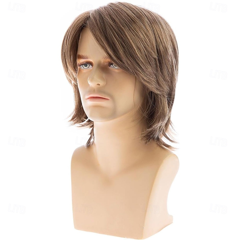 kort brun parykk for menn lysebrun lagdelt naturlig fluffy syntetisk hår parykk for daglig fest 2026 - $25.99 –P5