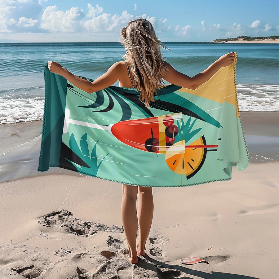 Toalla de playa estampada, manta de playa ligera, de secado rápido y sin arena, ideal para viajes, piscina y uso al aire libre. 2025 - $10.99 –P8