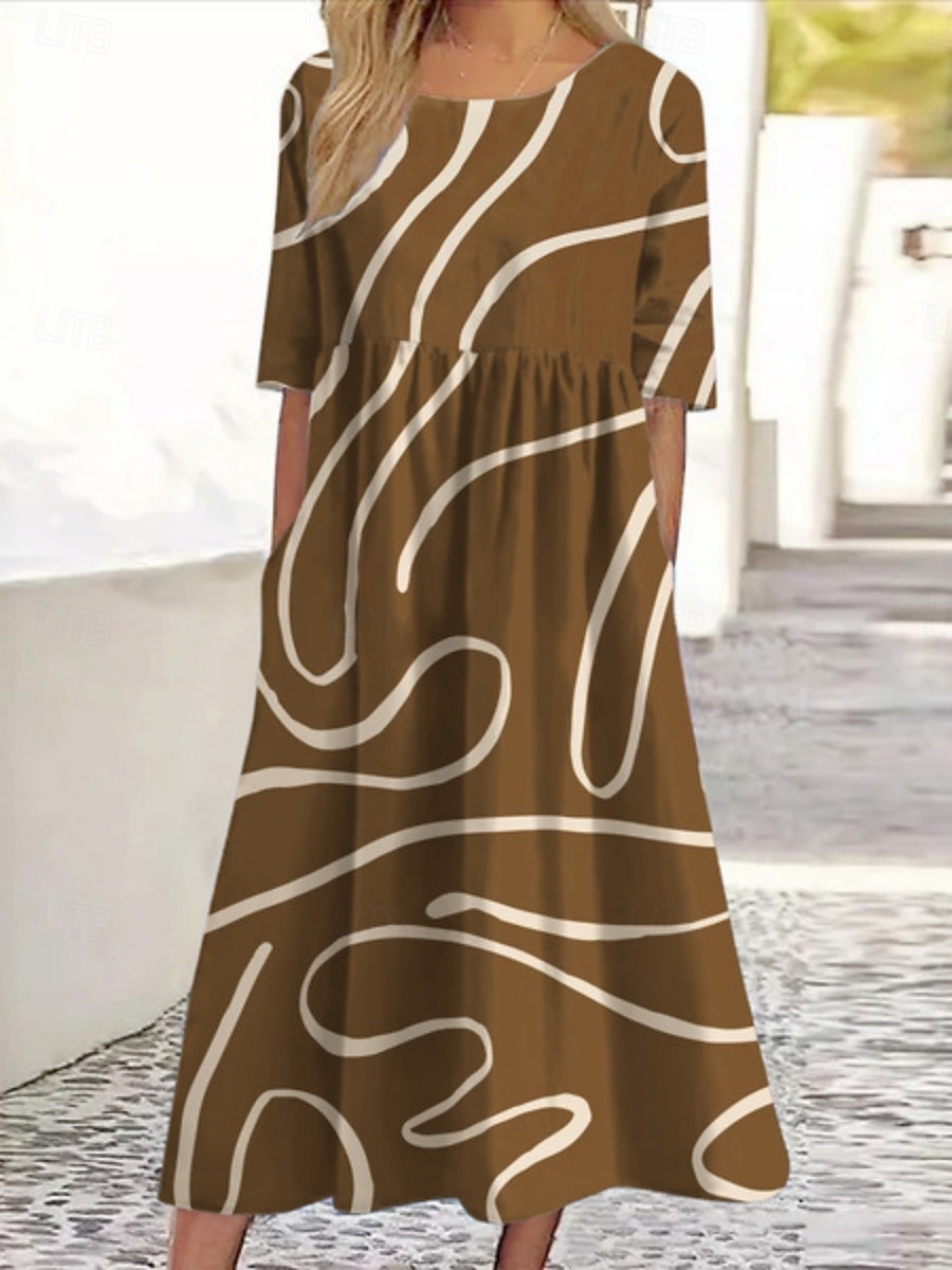 Femmes Robe Midi Robe Décontractée Robe de patinage Robe d'été Mode Moderne Quotidien Week-end Robe d'Automne Coupe régulière Fleuri Demi Manches Col en V bleu marine Marron Vert Automne de 2025 ? $21.99 –P3
