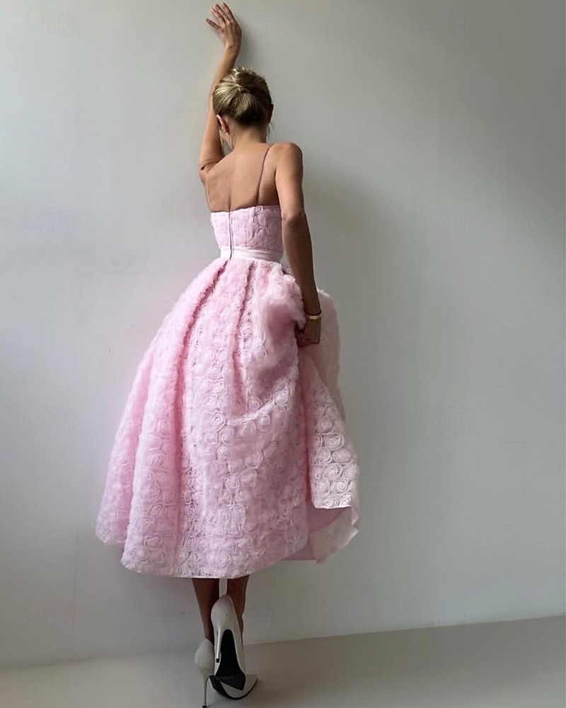 Vestidos de Coquetel em A Vestido Estilo Celebridade Formal para Casamento Comprimento até o Chão Sem Manga Decote Profundo Cinto Faixa Tule com Flor de Rosa de 2025 por $164.99 –P4