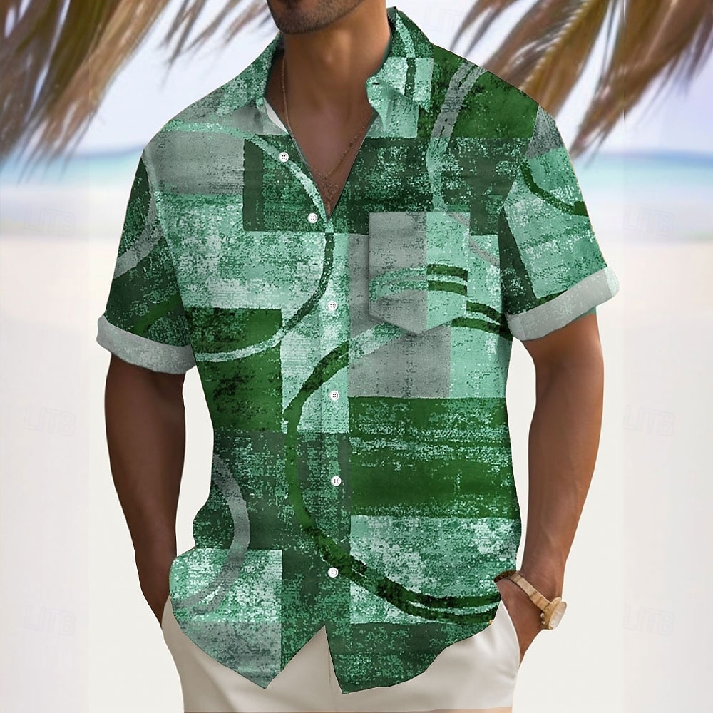 Bărbați Geometric Bloc Culoare Peteci Cămașă Cămașă casual Camașă cu nasturi Manșon scurt Moda Casual Vacanță Zilnice Concediu Vară Primăvară Răsfrânt Imprimare 3D cămăși cu guler Un buzunar frontal 2025 - $23.99 –P4