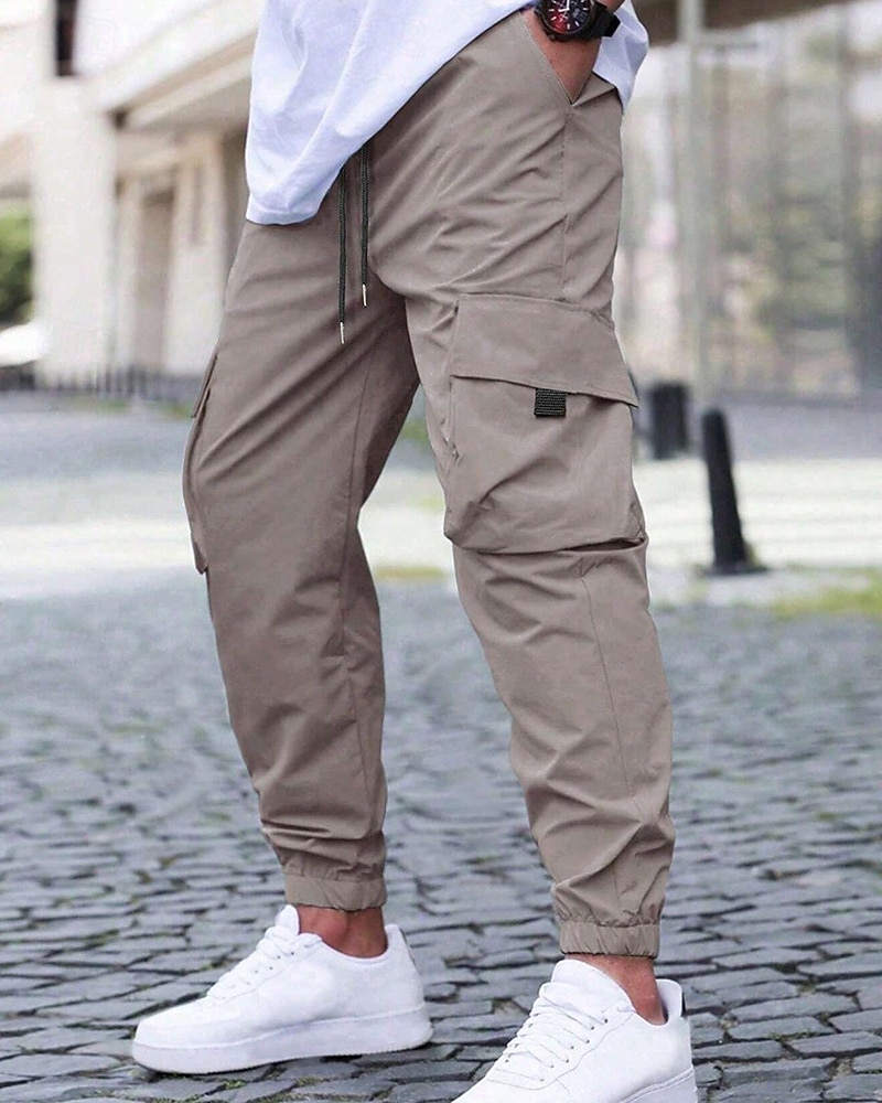 Homens Calças Cargo Calças Cintura elástica Bolso multi Tecido Secagem Rápida Vestível Comprimento total Diário Casual Preto Verde Claro de 2025 por $22.99 –P11