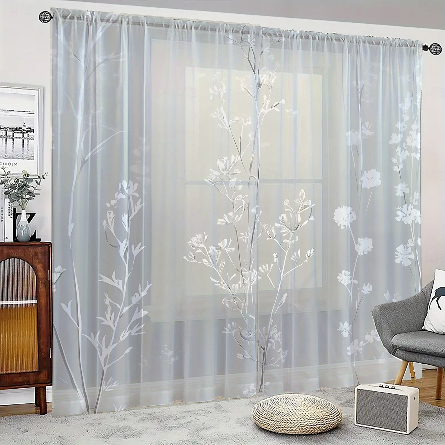 2-piece Set of Plant Floral Pattern Sheer Window Decoration, Screen Windows Can Be Used For Privacy Protection Room Decoration Bedrooms Kitchens 2025 - $22.99 –P3