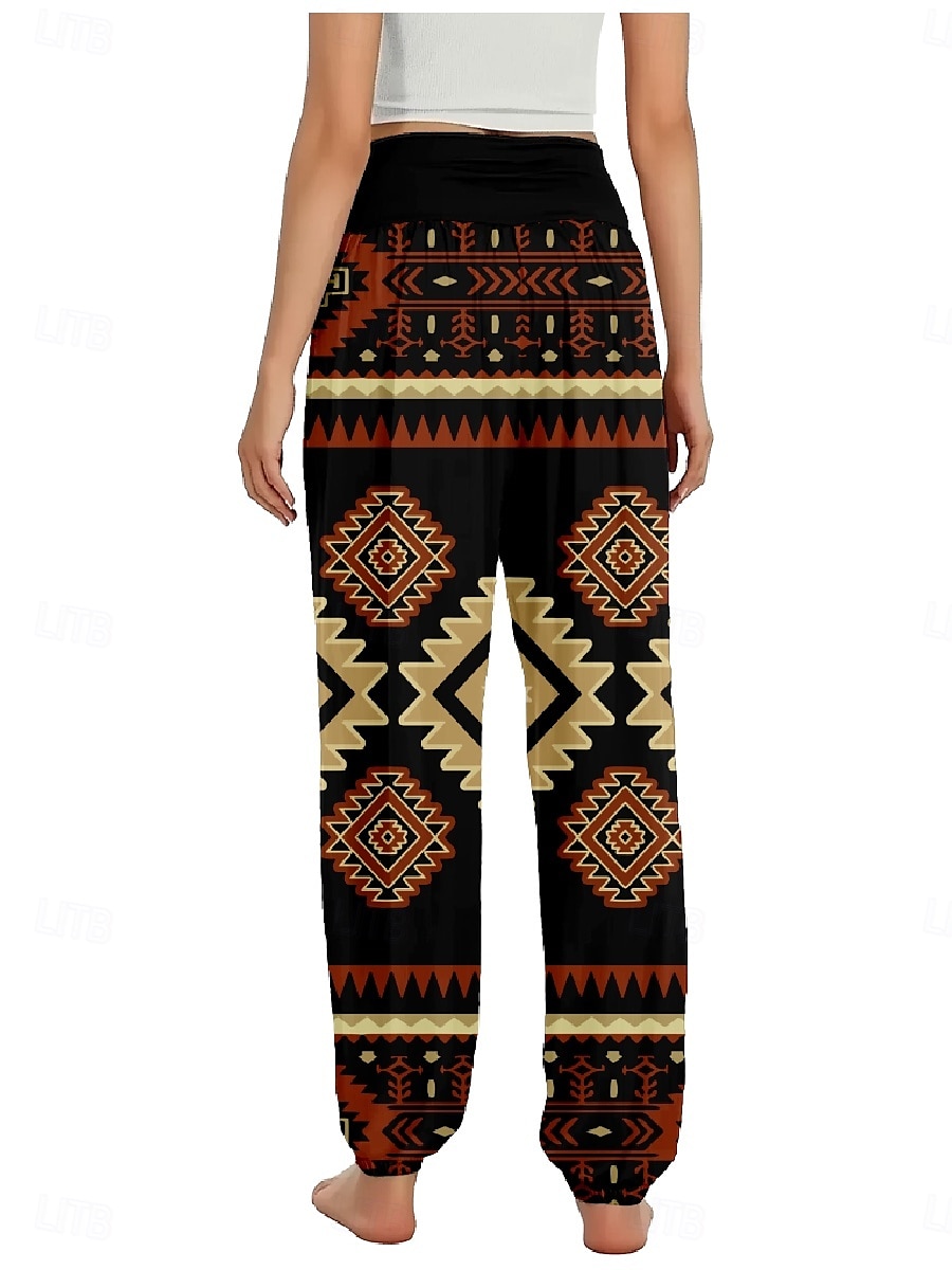 Damen Leinen-inspirierte Hosen Weites Bein Hosen Hose Ethno-Stil Lässig Boho Volle Länge Hohe Taille Blumen Grafik Paisley-Muster Tasche Elastischer Bund Drucken Atmungsaktivität Weich Mikroelastisch 2025 - $21.99 –P8