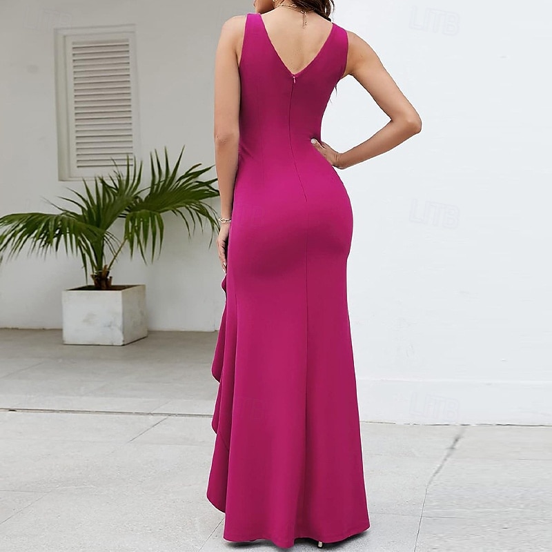 Dames Halflange jurk Feestjurk Cocktail jurk Bruiloft gast jurk Elegant Modieus Bruiloft Feest Speciale gelegenheden Normale pasvorm Effen Mouwloos V-hals Zwart Wijn Rood Marineblauw Zomer 2025 - $29.99 –P18