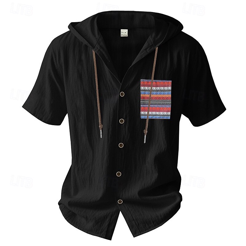 Herren Hemd Freizeithemd Knopfhemd Baumwollhemd Einfach Urlaub Straße Schwarz Weiß Hellgrün Dunkelmarine Kurzarm Mit Kapuze Sommer Bekleidung Button-Down 2025 - $25.99 –P6