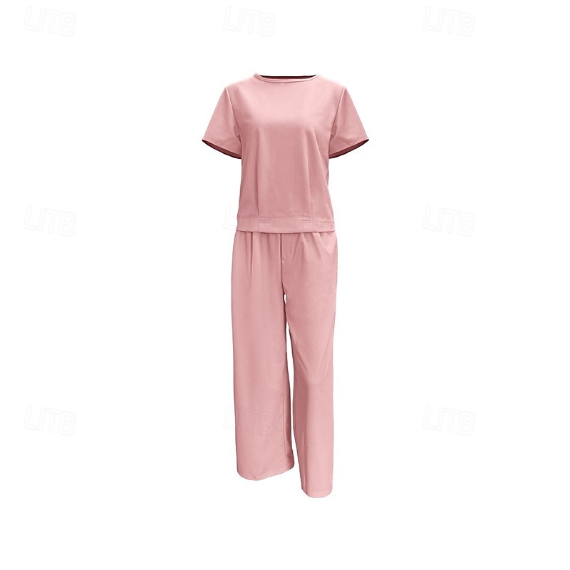 Femmes Mode Streetwear Chemise Ensembles en coton et lin Ensembles deux pièces Manche Courte Col ras du cou Uni Tenue quotidienne Date Jaune Rose Claire Vert Été Coupe régulière de 2025 ? $36.99 –P8
