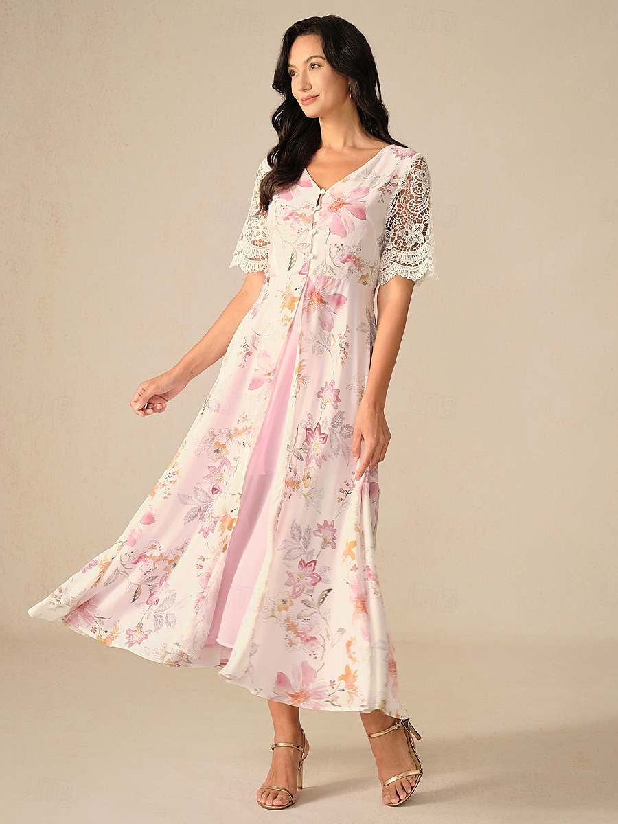 Femme Robe Maxi Robe Trapèze Elégant mode Vacances du quotidien Standard Floral Manche Courte Col V Rose Claire Eté de 2025 ? $69.99 –P5
