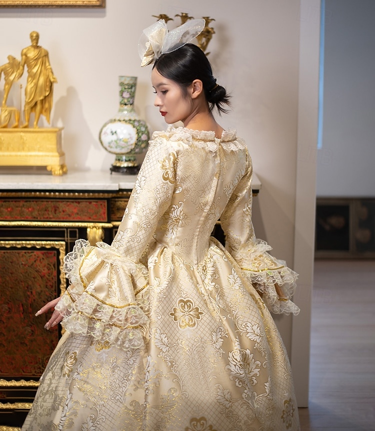 Vintage Rococo Renaissance Maxi Dress Normal Juliet Sleeve Princess Bride Pleated Flounced Princess Round Neck Fancy Dress Women's Halloween Carnival Masquerade Party Halloween Performance Adults 2026 - $155.99 –P5