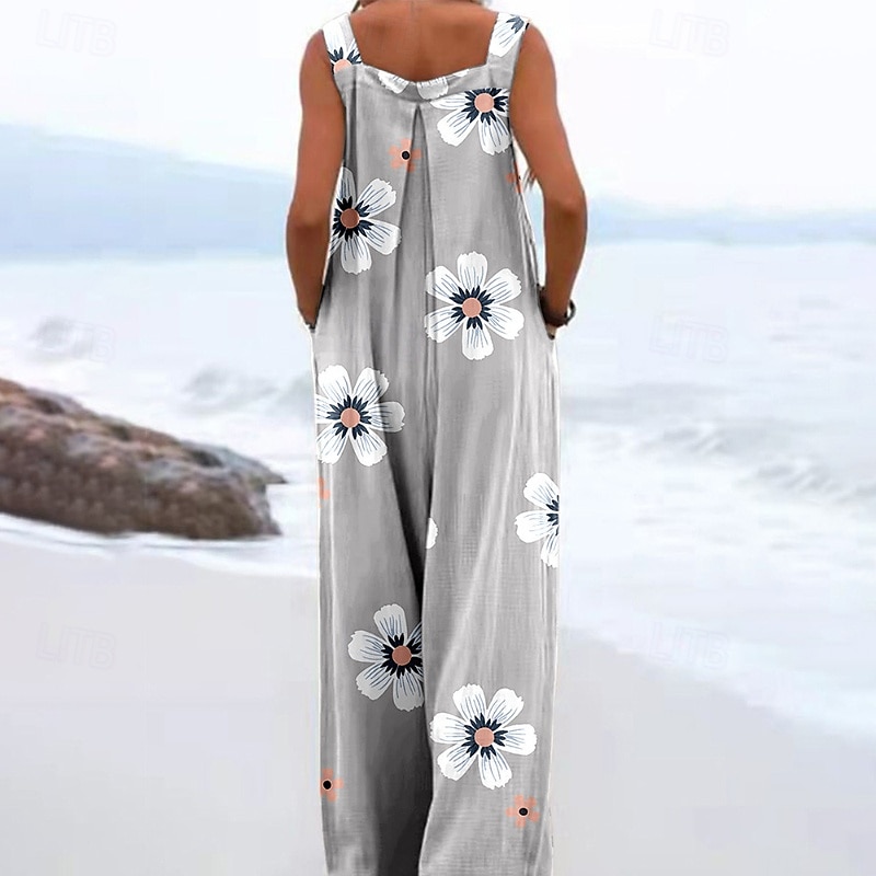 Women's Floral Print Dungarees Jumpsuit Streetwear Sleeveless U Neck Pocket Street Daily Regular Fit Pink Navy Blue Light Grey Summer 2025 - $26.99 –P6