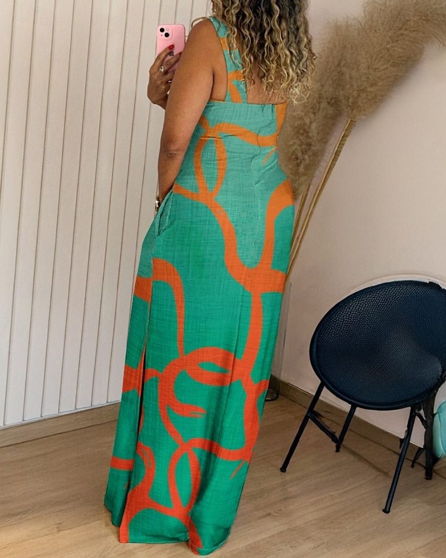 Damen Langes Kleid Maxikleid Sommerkleid Unterkleid Druckkleid Elegant Täglich Ausgehen Sommerkleid Normale Passform Geometrisch Farbblock Ärmellos Quadrathals Gelb Leicht Braun Purpur Braun Sommer 2025 - $26.99 –P10