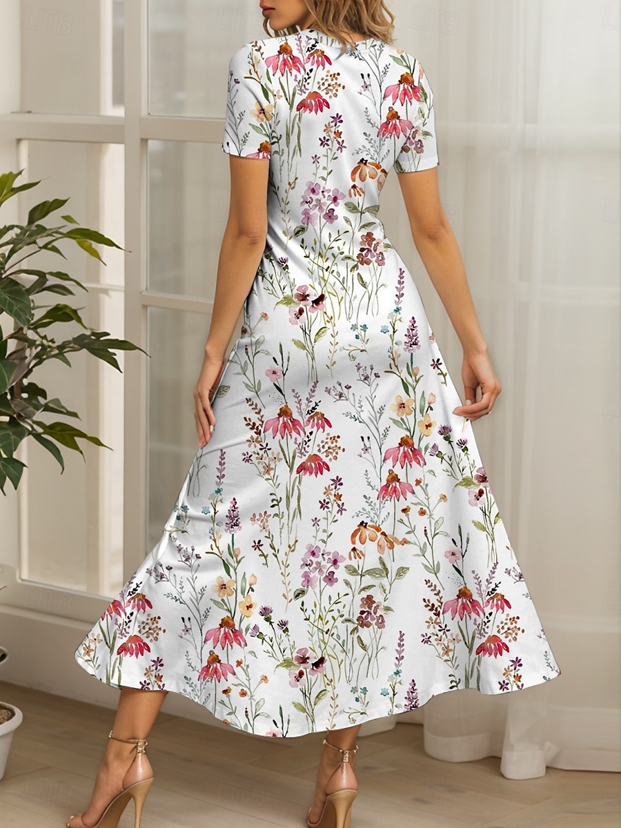 Damen Maxikleid Freizeitkleid A Linie Kleid Sommerkleid Elegant Urlaub Lässig Normale Passform Blumen Grafik Kurzarm Quadrathals Rote Blau Purpur Sommer 2025 - $31.99 –P2