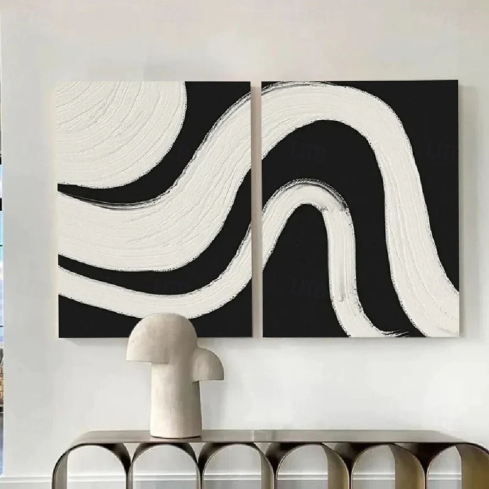 Ölgemälde handgemalt schwarz weiß Ölgemälde Wabi Sabi Wandkunst 2er Set beige schwarz und weiß abstrakte Malerei auf Leinwand ein Paar beige Textur Wandkunst neutrale abstrakte Wandkunst Boho Wand 2025 - $82.99 –P3
