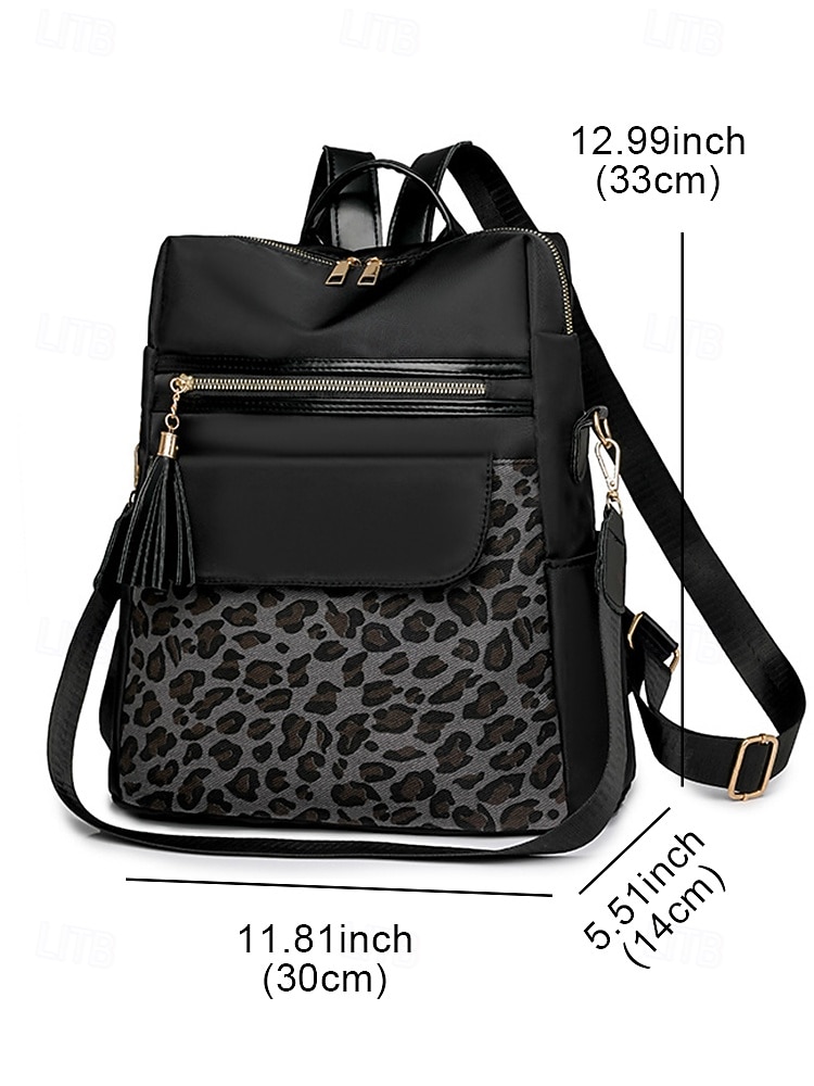 Women's leopard print fabric patchwork backpack, can be carried on one shoulder, with multiple zippers, perfect for school, travel and casual outings 2025 - $34.99 –P5