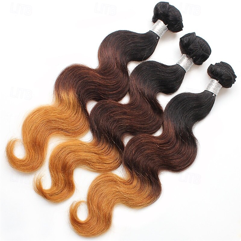 1 bundel echt mensenhaar driekleurige bundel t1b/4/27# body wave mensenhaar 14-24 inch 2025 - $69.99 –P3