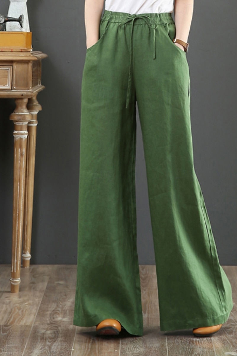 Women's Cotton Linen Shorts Linen-Inspired Pants Cotton Linen Pants Fashion Streetwear Full Length Natural Plain Pocket Elastic Drawstring Design Comfy Comfortable Street Going out Apricot Jacinth 2025 - $15.99 –P8