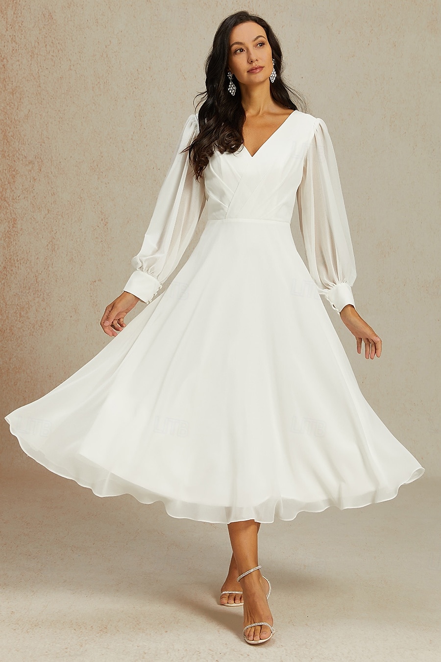 Abiti da sposa Linea ad A Scollo a V Manica Lunga Lunghezza alla caviglia Chiffon Abiti da sposa Con Tinta unita 2025 del 2025 a $148.99 –P2