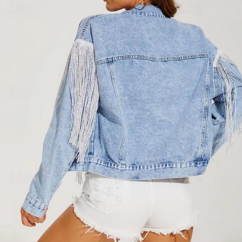 Per donna Blusa Semplice Elegante Moderno Manica Lunga Colletto a Camicia Top Regolari Ferie Uscire Jeans Frange Nero Azzurro Estate del 2025 a $29.99 –P6