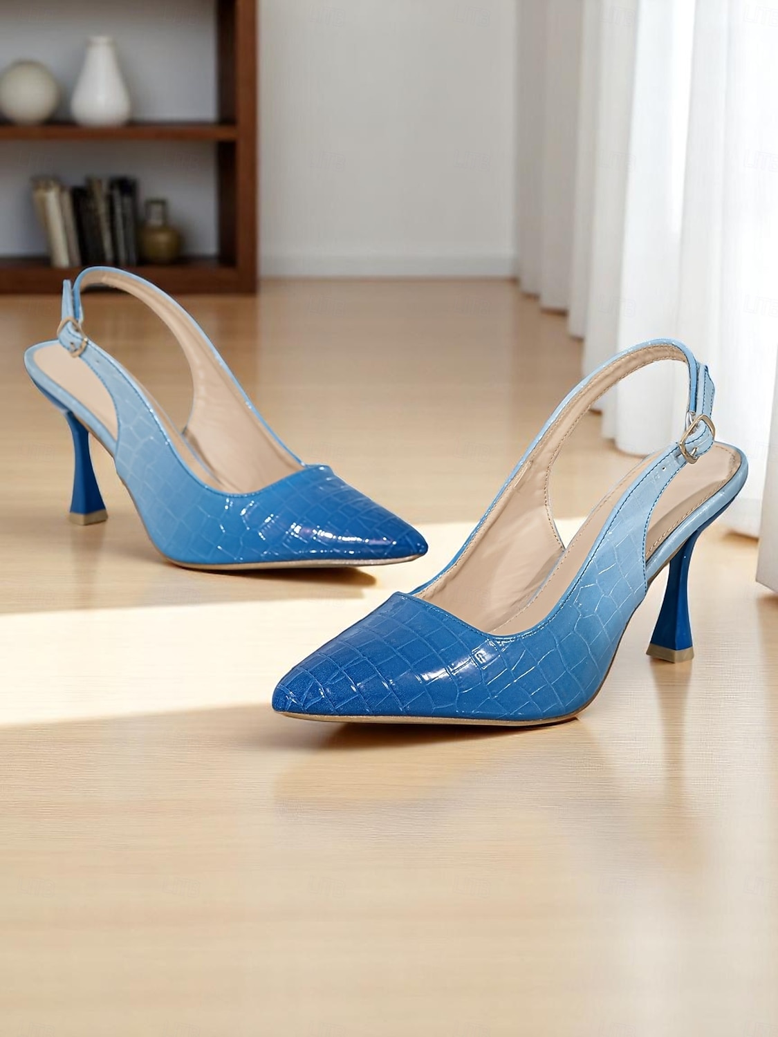 női lakkbőr slingback sarkú cipő - hegyes orrú krok textúra gradiens színű tűsarkú üzleti találkozókra 2025 - $32.99 –P3