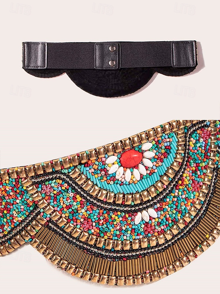 Damengürtel im Bohemian-Stil, handgefertigt, mit Perlen besetzt, elastisches Band mit Quasten und Anhängern – farbenfrohes Stickdesign für Damen, perfekt für Strandbekleidung, Festivals und Sommeranlässe 2025 - $24.99 –P5