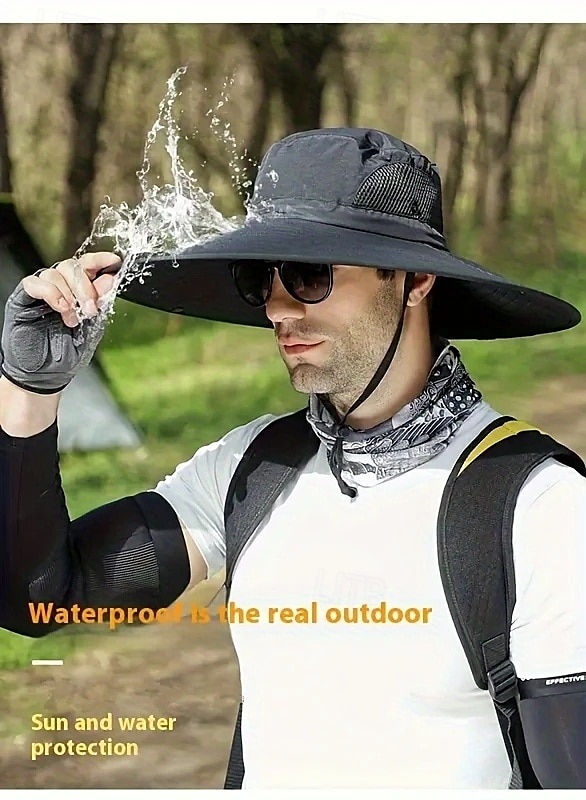 Men's UV Protection Bucket Hat for Fishing & Hiking - Sporty Wide Brim Sunshade Cap, Beige with Black Band, Hand-Washable, Lightweight & Breathable for Outdoor Adventures 2025 - $19.49 –P2