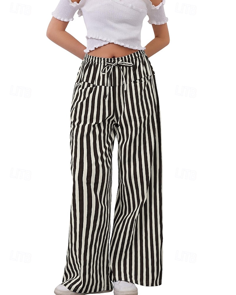 Dames broek Broeken Casual Volledige lengte Natuurlijk Gestreept Zak Elastisch ontwerp met trekkoord Comfortabel Voor buiten Uitgaan Weekend Rood Perzik Pauw Blauw Hyacinth Zwart Zomer Normale pasvorm 2025 - $22.99 –P9