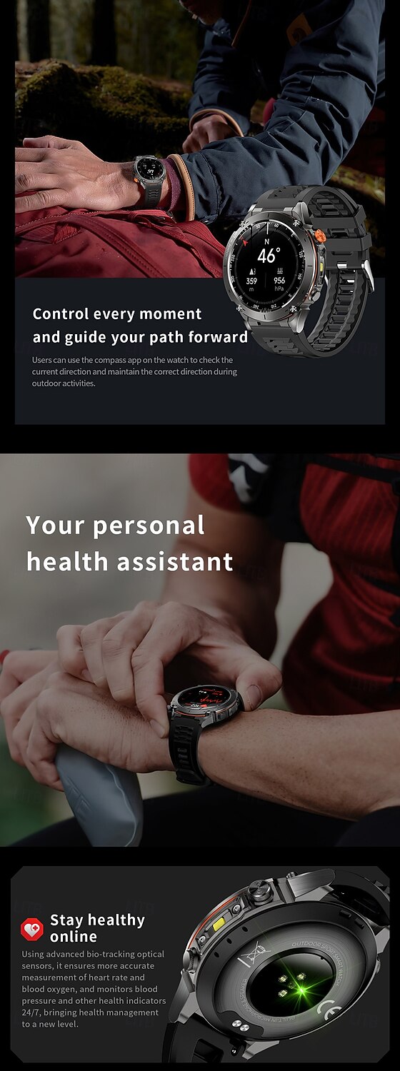 Смарт-часы GPS компас высота на открытом воздухе AMOLED 466*466 HD экран сердечный ритм Bluetooth вызов водонепроницаемые IP68 мужской смарт-браслет подарок на День матери 2026 - $92.99 –P9