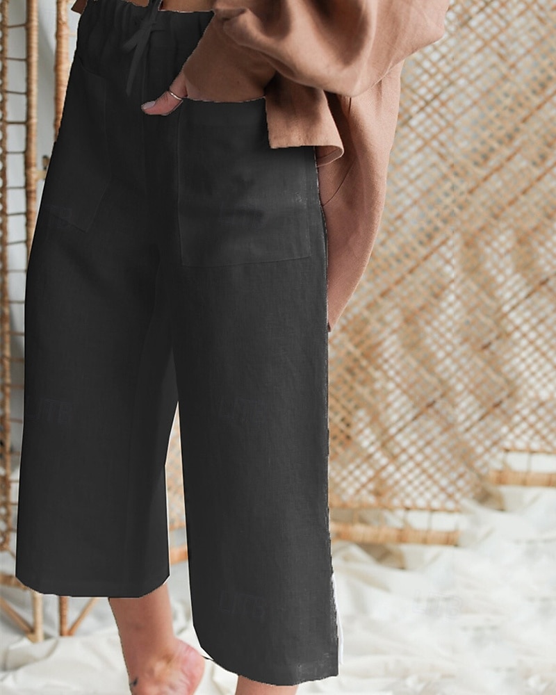 Per donna Pantaloni in cotone e lino Pantaloni Palazzo Moda Streetwear Comfort Lunghezza al polpaccio Misura del girovita medio Semplice Elastico in vita Comodo All'aperto Confortevole Streetwear del 2025 a $26.99 –P7