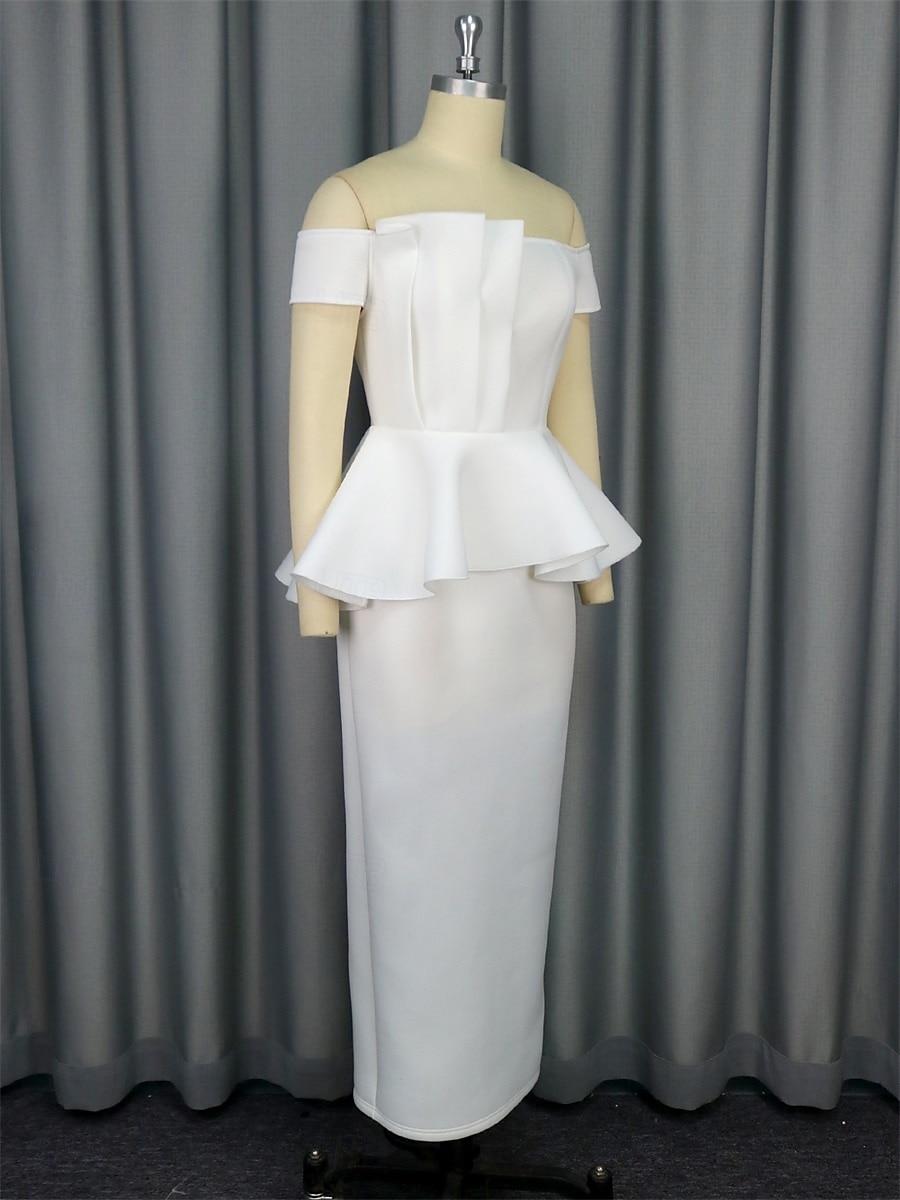 Wedding Dresses Mermaid / Trumpet Off Shoulder Sleeveless Ankle Length Satin Bridal Gowns With Solid Color 2025 - $119.99 –P10