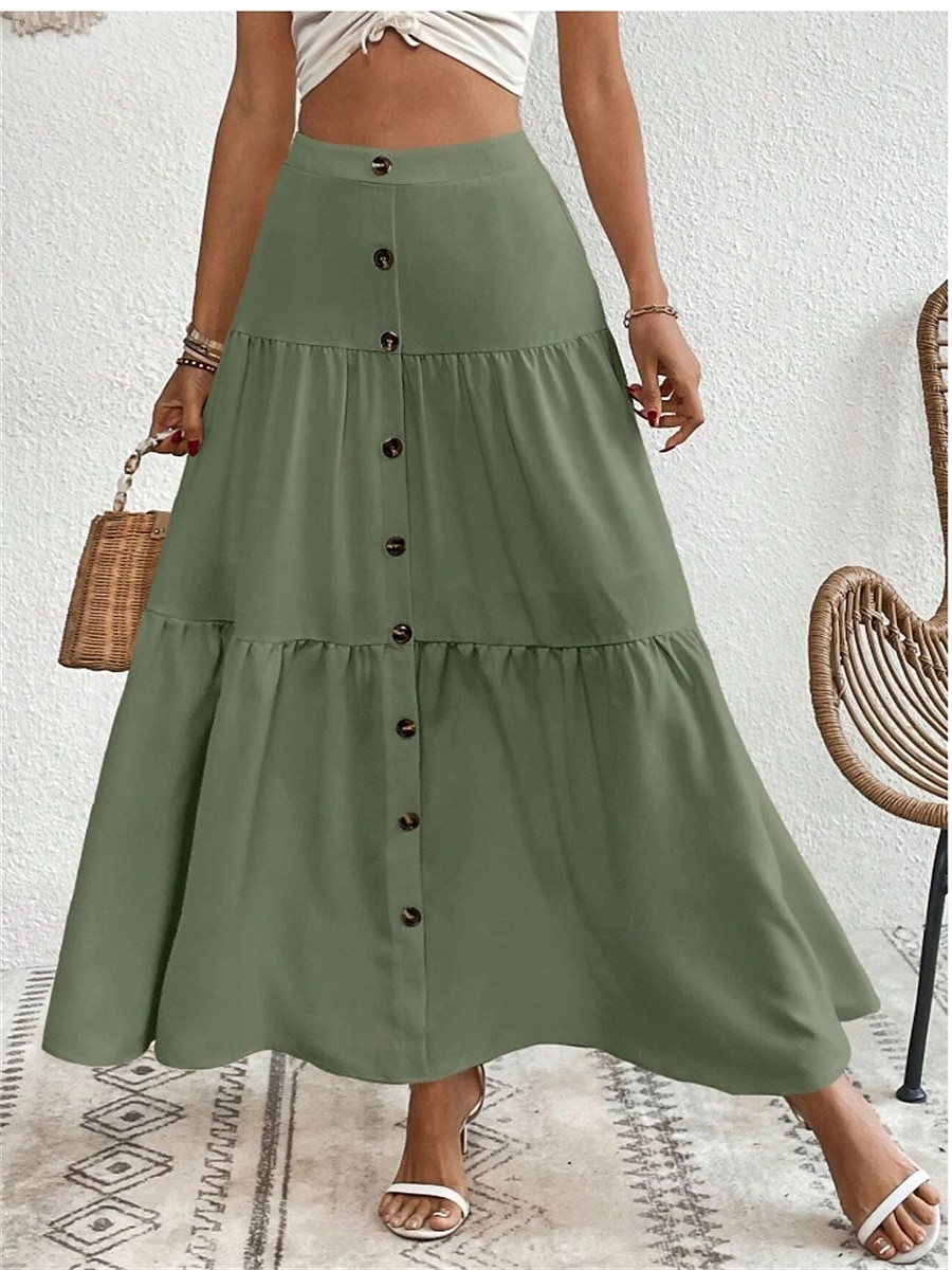Gonna da donna Maxi gonna A Line moda casual maxi gonna alta vita semplice micro-elastico strada quotidiana cammello albicocca nero marrone chiaro estate poliestere del 2025 a $34.99 –P8