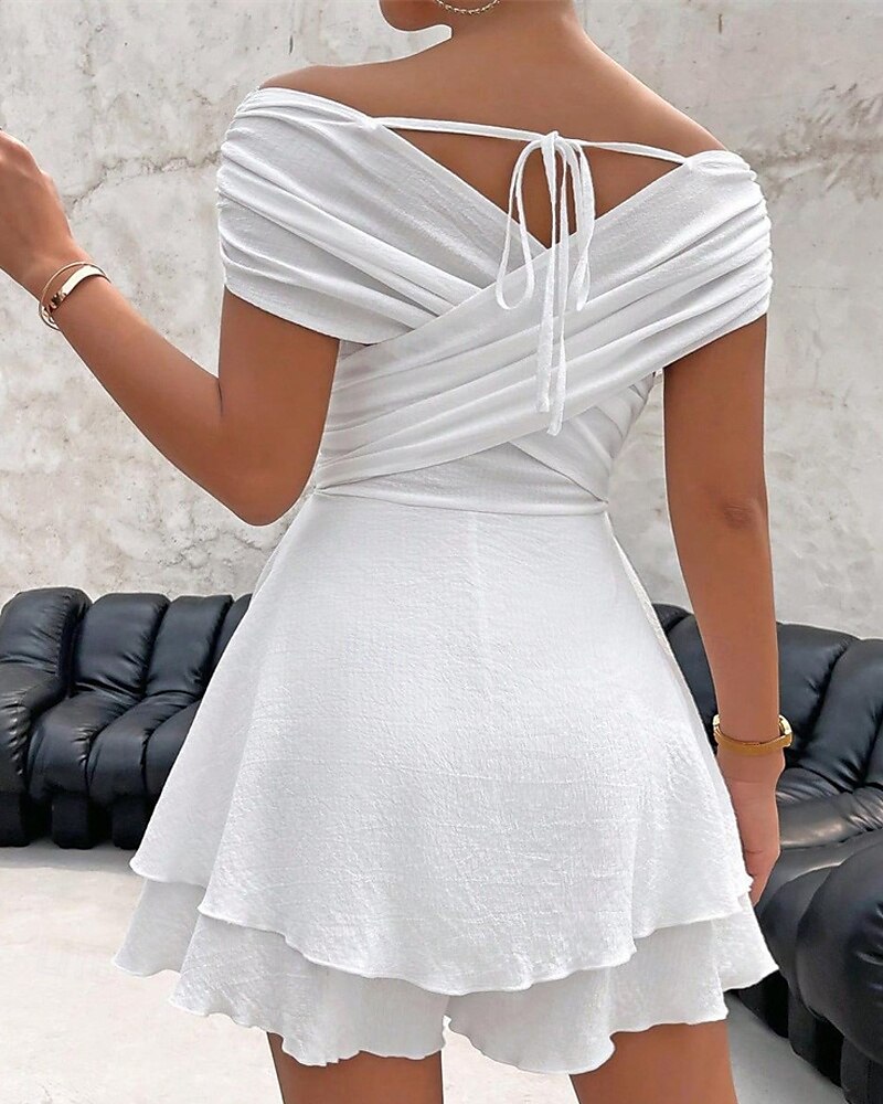 Pentru femei Rochie Mini Rochie albă Rochie casual Rochie de vară Modă Clasic Modern În aer liber Vacanță Concediu Fit regulat Simplu Fără manșon În V Alb Vară 2025 - $23.99 –P3